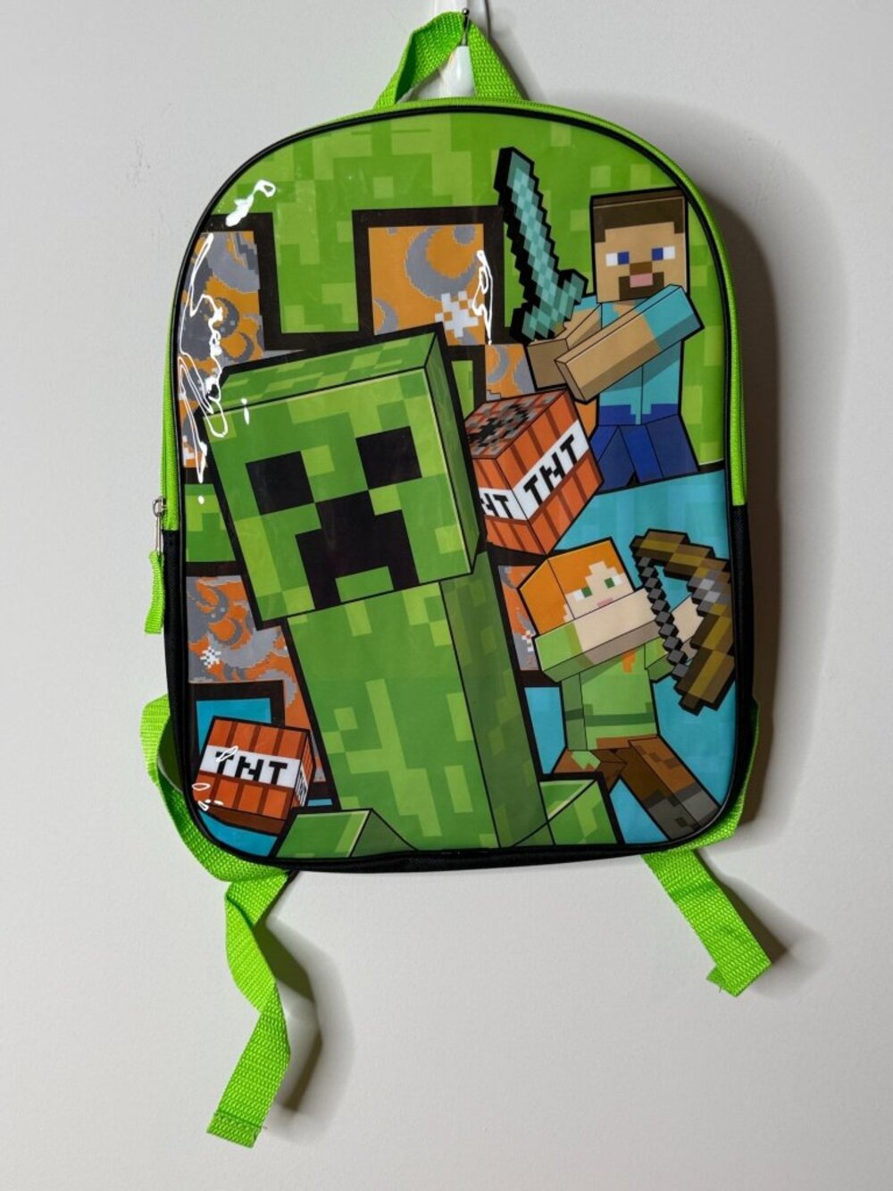 Minecraft Creeper Steve Alex Kids Green Backpack NWT